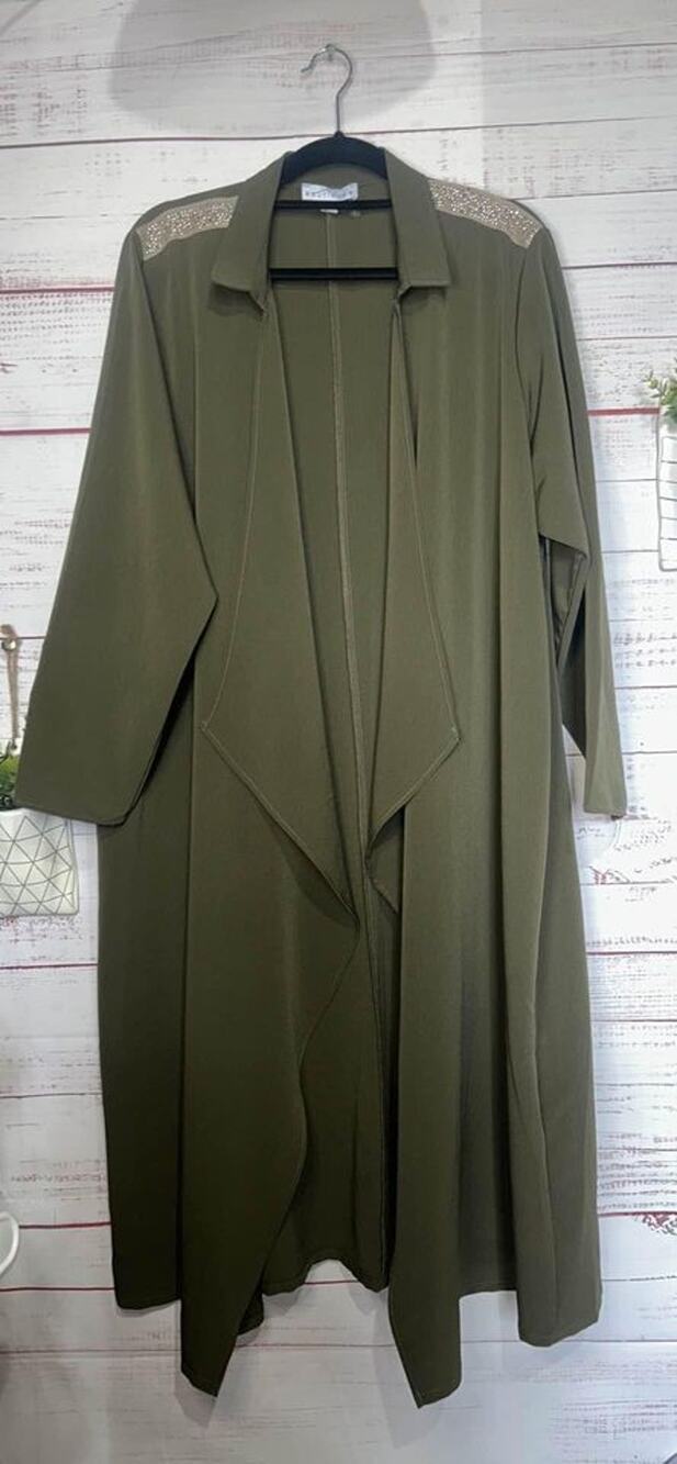 Boutique+ Green Embellished Duster Cardigan | Women’s Size 2X | New Without Tags